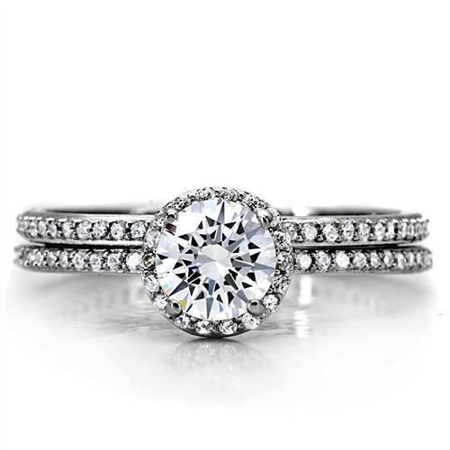 TS028 - Rhodium 925 Sterling Silver Ring with AAA Grade CZ  in Clear-2