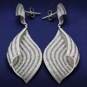 TS033 - Rhodium 925 Sterling Silver Earrings with Assorted  in Brown-0