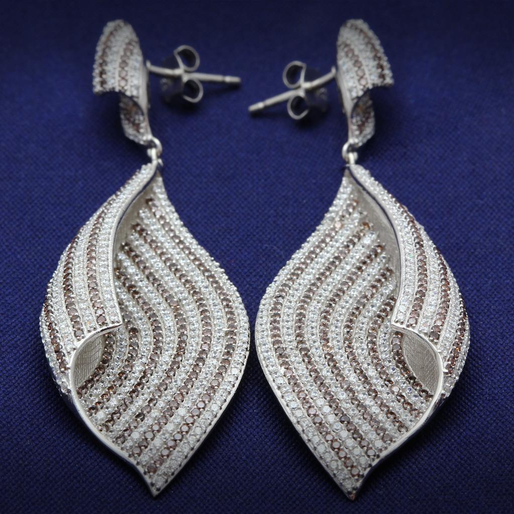 TS033 - Rhodium 925 Sterling Silver Earrings with Assorted  in Brown-0