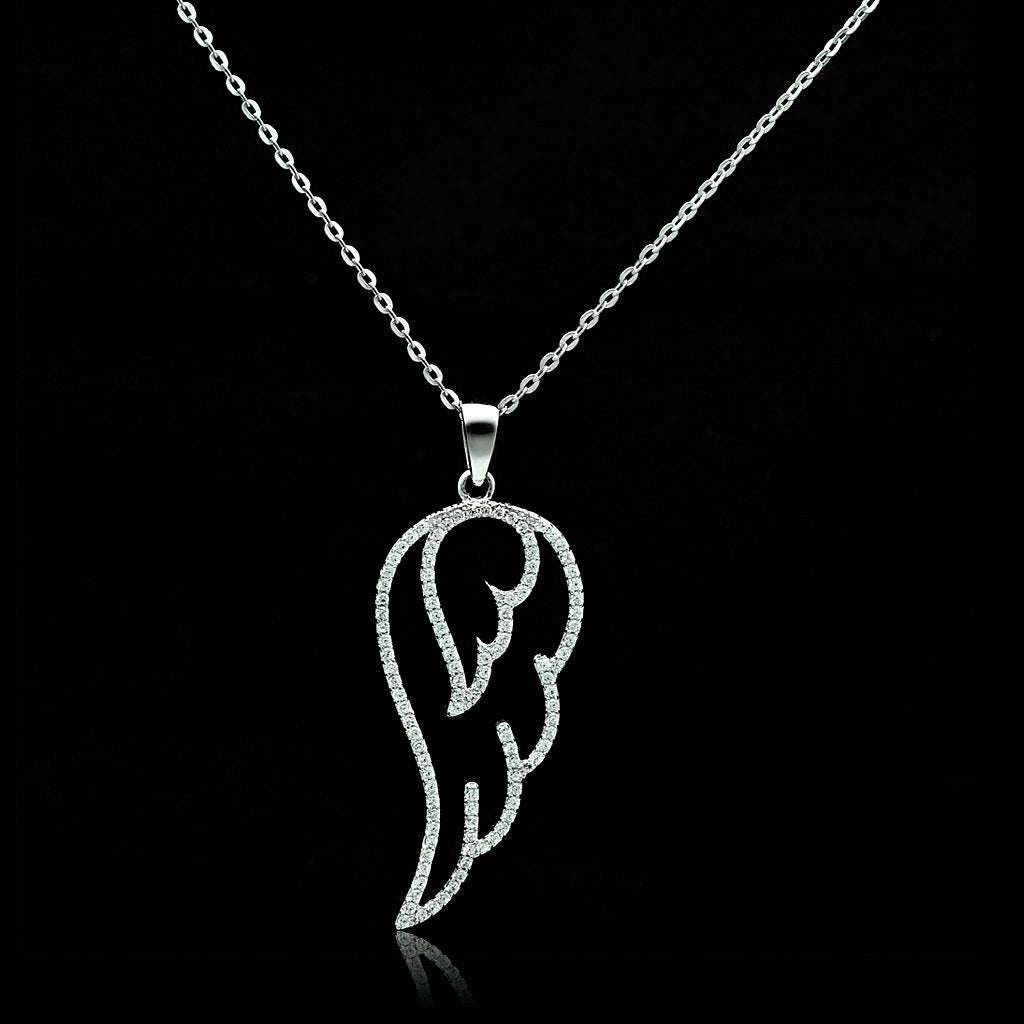 TS034 - Rhodium 925 Sterling Silver Necklace with AAA Grade CZ  in Clear-0