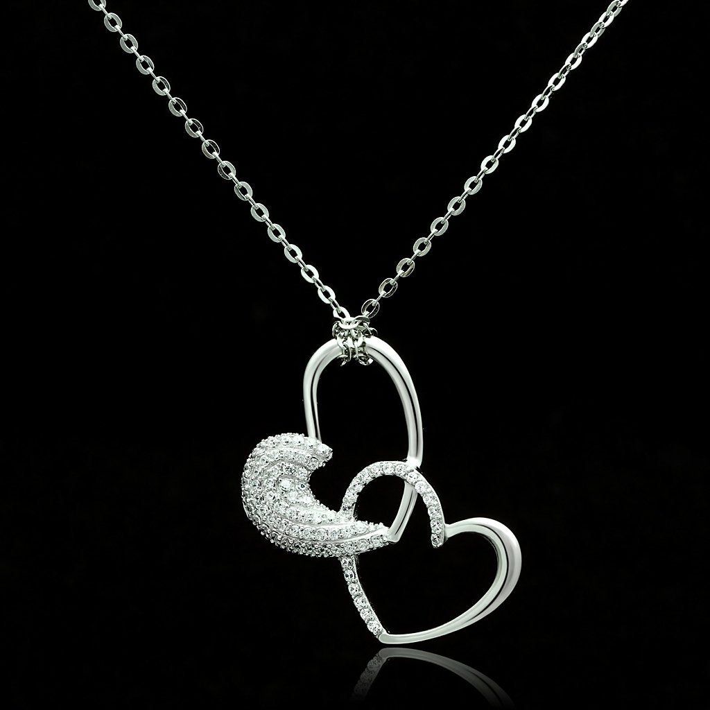 TS036 - Rhodium 925 Sterling Silver Chain Pendant with AAA Grade CZ  in Clear-0