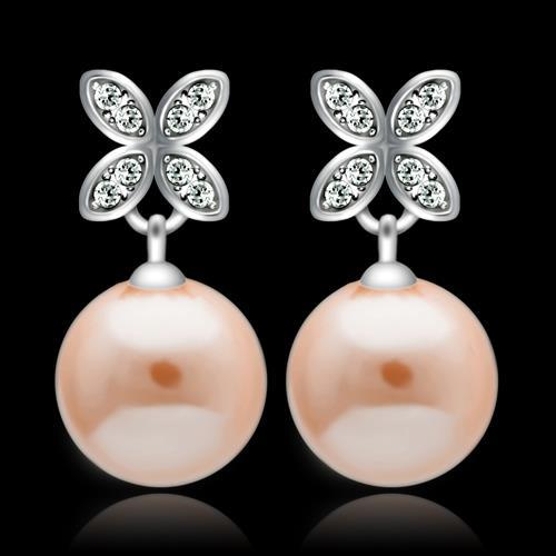 TS040 - Rhodium 925 Sterling Silver Earrings with Synthetic Pearl in Light Rose-0