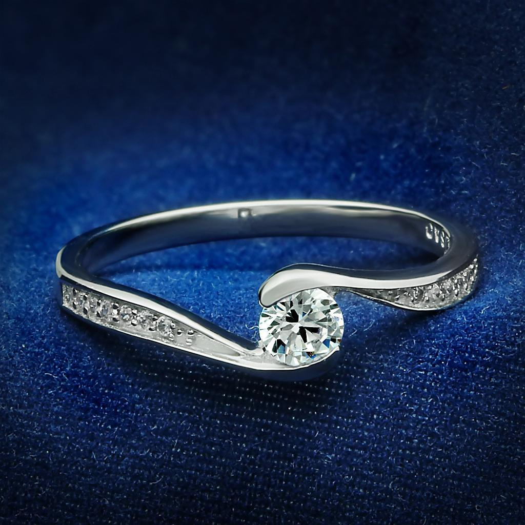 TS041 - Rhodium 925 Sterling Silver Ring with AAA Grade CZ  in Clear-0