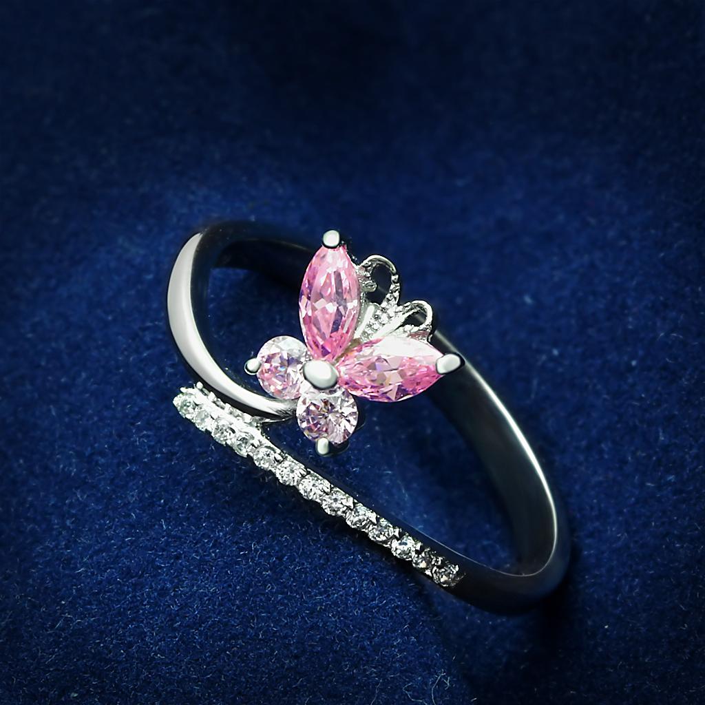 TS042 - Rhodium 925 Sterling Silver Ring with AAA Grade CZ  in Light Rose-0