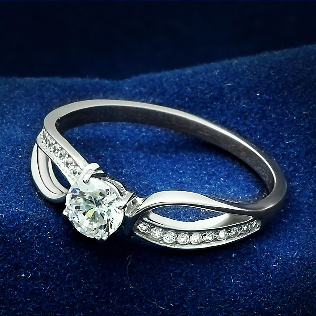 TS044 - Rhodium 925 Sterling Silver Ring with AAA Grade CZ  in Clear-0
