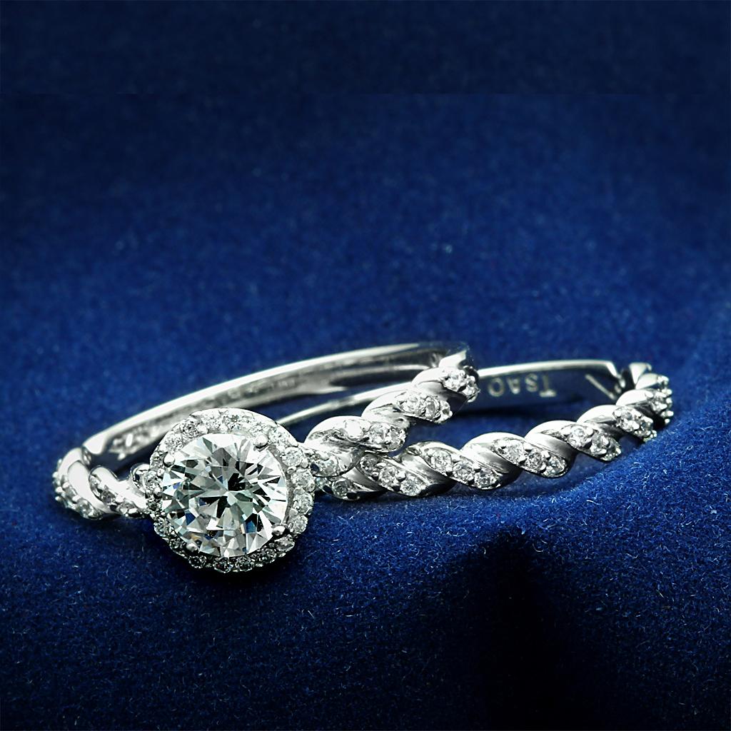 TS046 - Rhodium 925 Sterling Silver Ring with AAA Grade CZ  in Clear-0