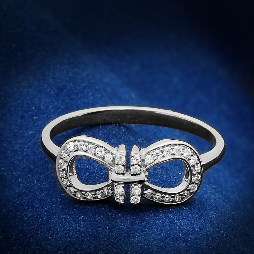 TS047 - Rhodium 925 Sterling Silver Ring with AAA Grade CZ  in Clear-0