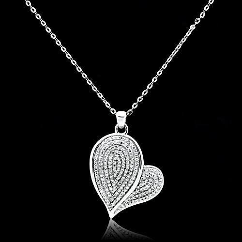 TS048 - Rhodium 925 Sterling Silver Chain Pendant with AAA Grade CZ  in Clear-0