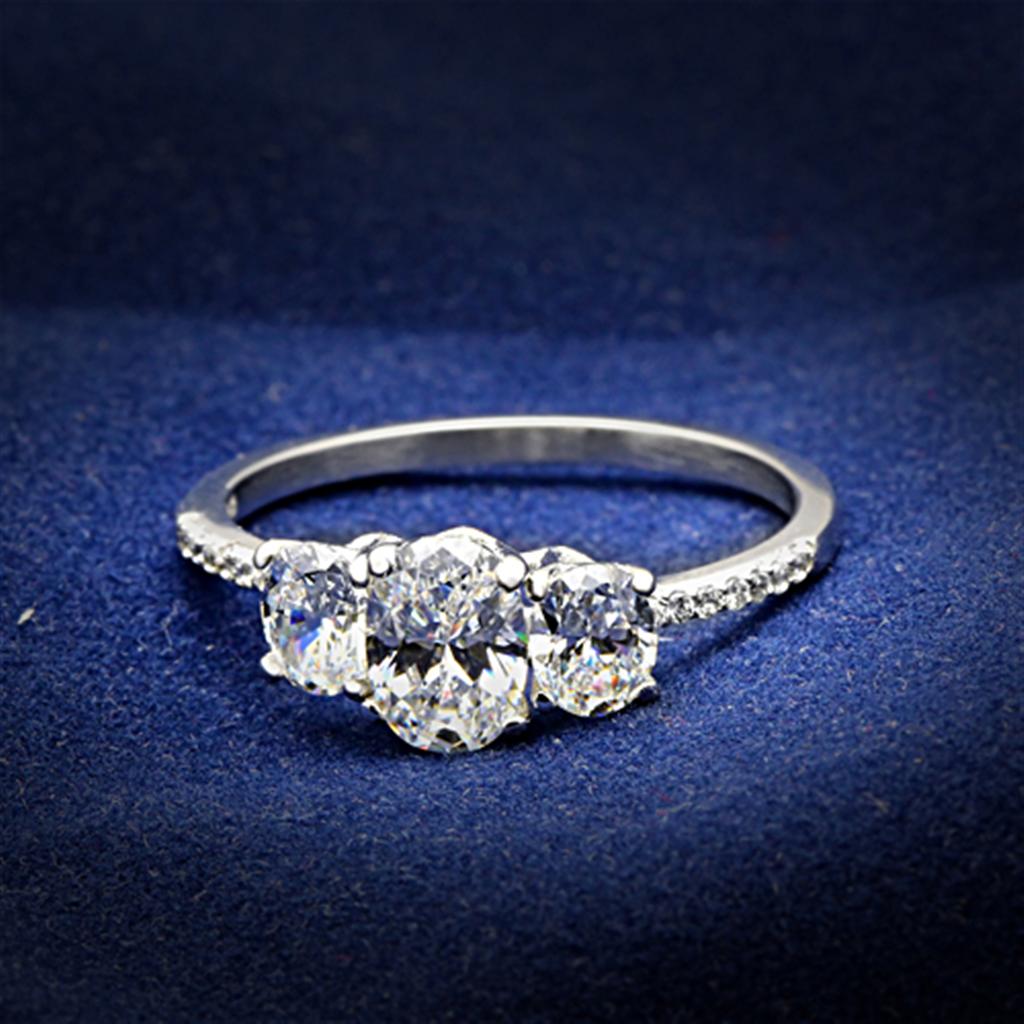 TS049 - Rhodium 925 Sterling Silver Ring with AAA Grade CZ  in Clear-0