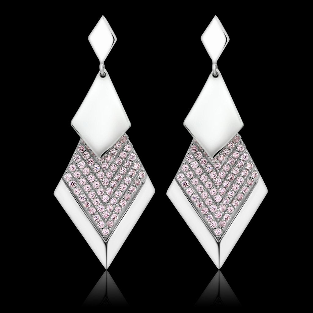 TS053 - Rhodium 925 Sterling Silver Earrings with AAA Grade CZ  in Rose-0