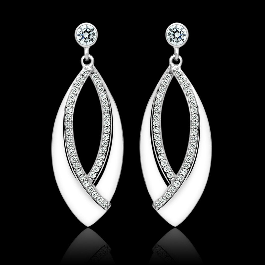 TS054 - Rhodium 925 Sterling Silver Earrings with AAA Grade CZ  in Clear-0