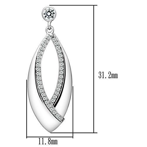 TS054 - Rhodium 925 Sterling Silver Earrings with AAA Grade CZ  in Clear-1