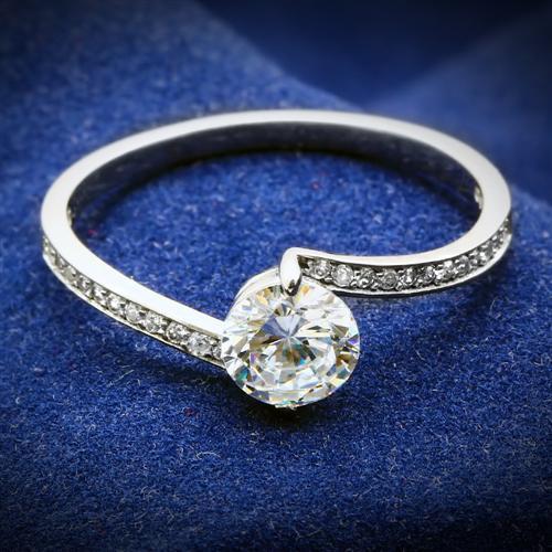 TS057 - Rhodium 925 Sterling Silver Ring with AAA Grade CZ  in Clear-0