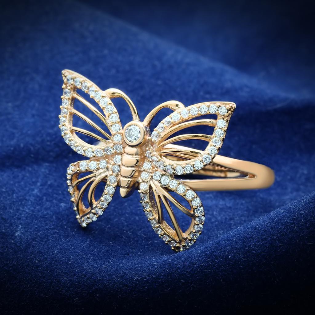 TS059 - Rose Gold 925 Sterling Silver Ring with AAA Grade CZ  in Clear-0