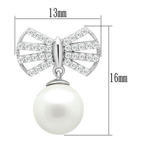 TS063 - Rhodium 925 Sterling Silver Earrings with Synthetic Pearl in White-1