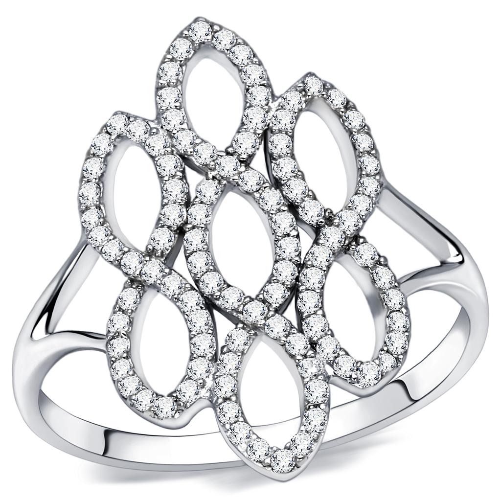 TS071 - Rhodium 925 Sterling Silver Ring with AAA Grade CZ  in Clear-0