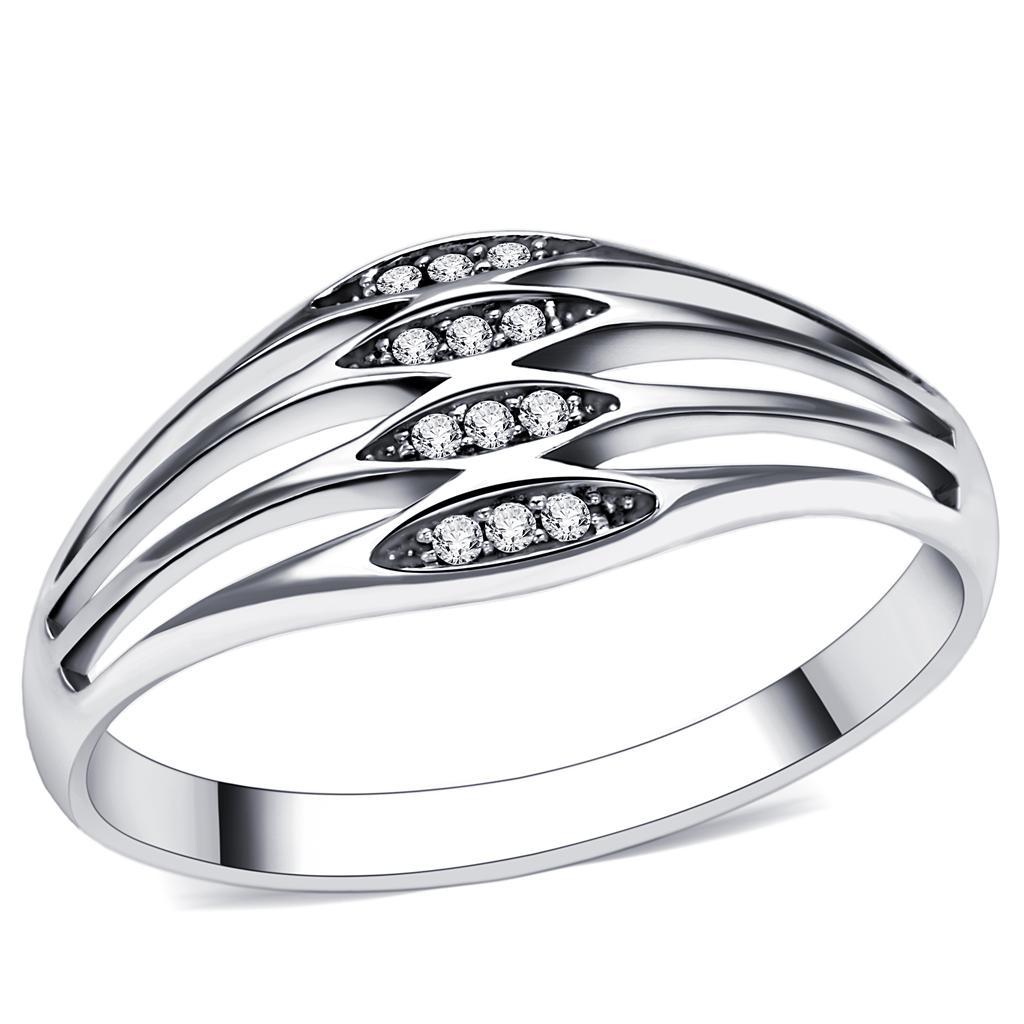 TS072 - Rhodium 925 Sterling Silver Ring with AAA Grade CZ  in Clear-0