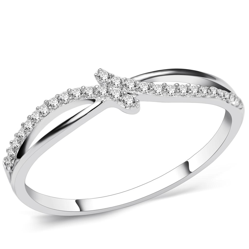 TS074 - Rhodium 925 Sterling Silver Ring with AAA Grade CZ  in Clear-0