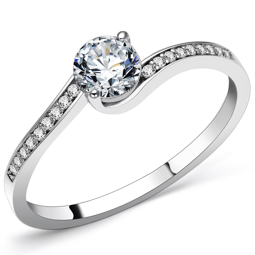 TS078 - Rhodium 925 Sterling Silver Ring with AAA Grade CZ  in Clear-0