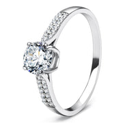TS080 - Rhodium 925 Sterling Silver Ring with AAA Grade CZ  in Clear-0