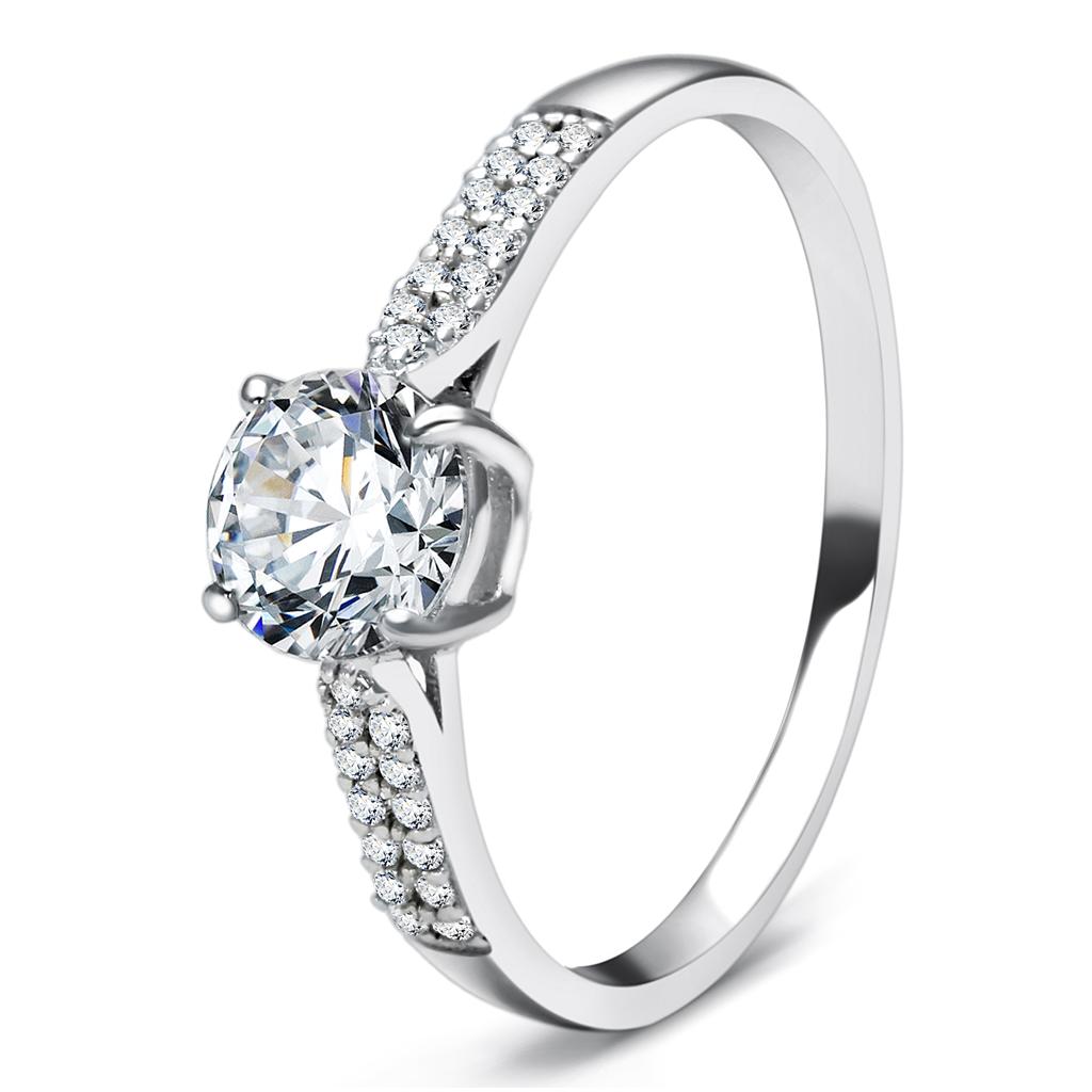 TS080 - Rhodium 925 Sterling Silver Ring with AAA Grade CZ  in Clear-0