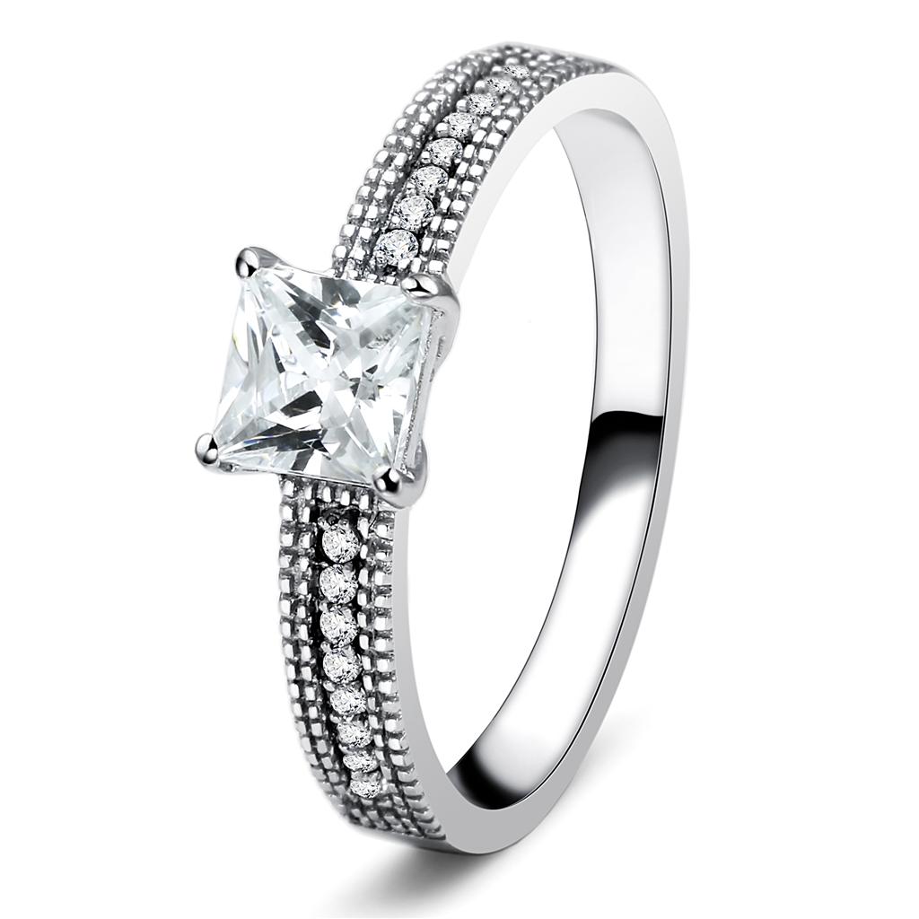 TS081 - Rhodium 925 Sterling Silver Ring with AAA Grade CZ  in Clear-0
