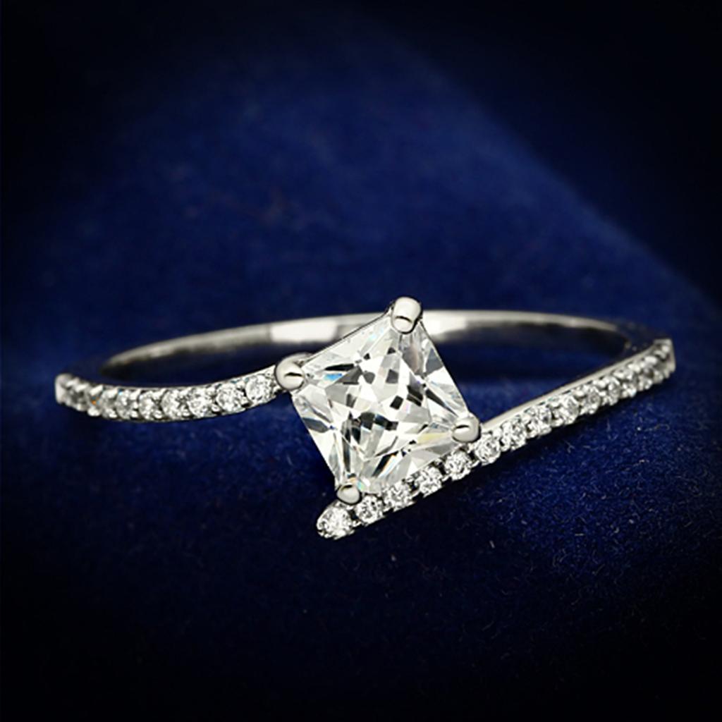 TS083 - Rhodium 925 Sterling Silver Ring with AAA Grade CZ  in Clear-0
