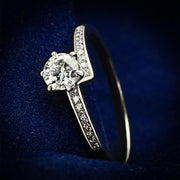 TS084 - Rhodium 925 Sterling Silver Ring with AAA Grade CZ  in Clear-0