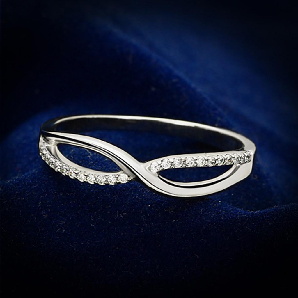 TS087 - Rhodium 925 Sterling Silver Ring with AAA Grade CZ  in Clear-0