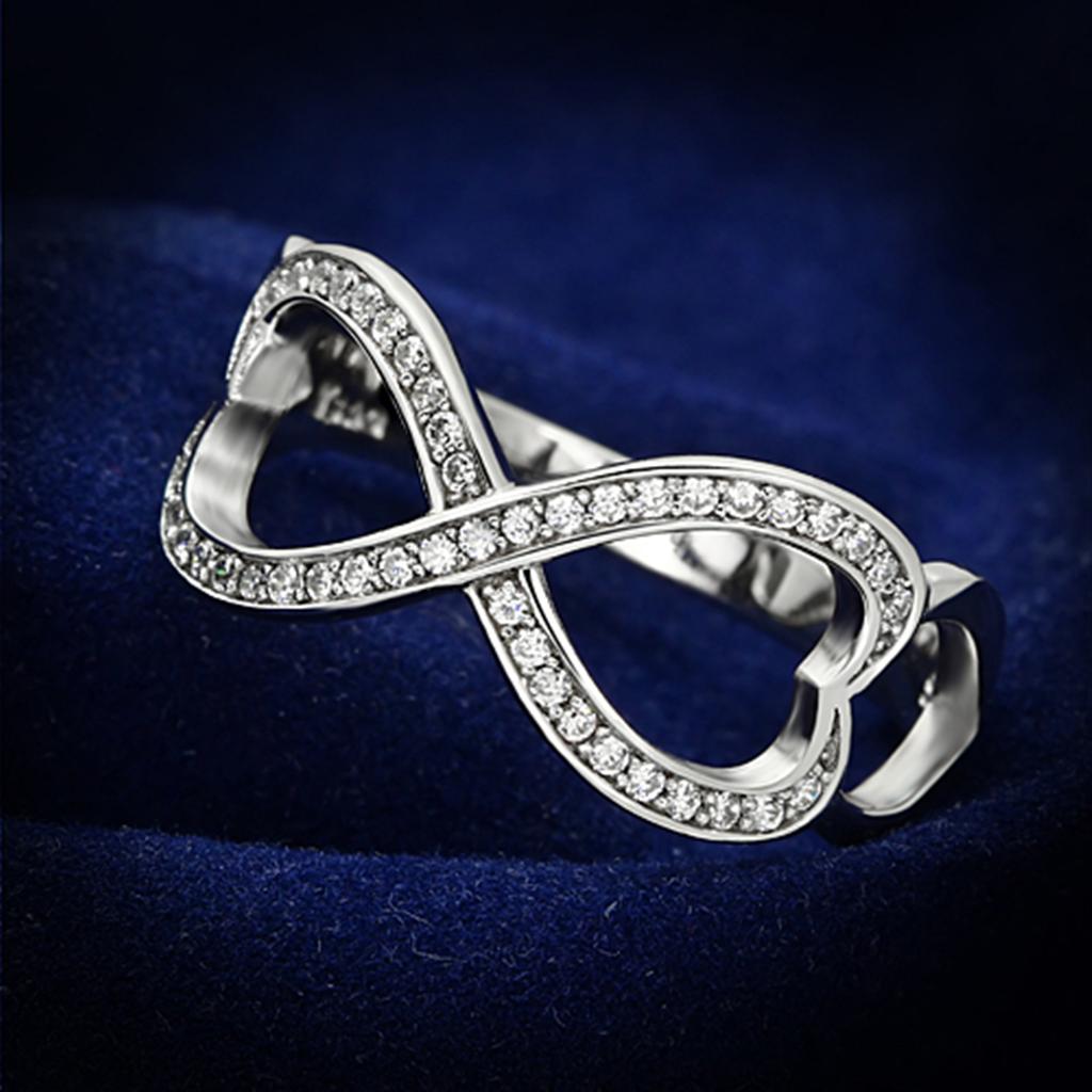 TS088 - Rhodium 925 Sterling Silver Ring with AAA Grade CZ  in Clear-0