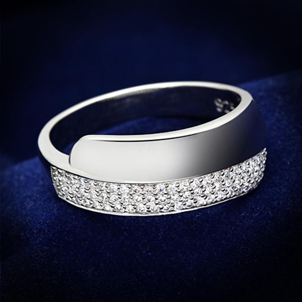 TS089 - Rhodium 925 Sterling Silver Ring with AAA Grade CZ  in Clear-0