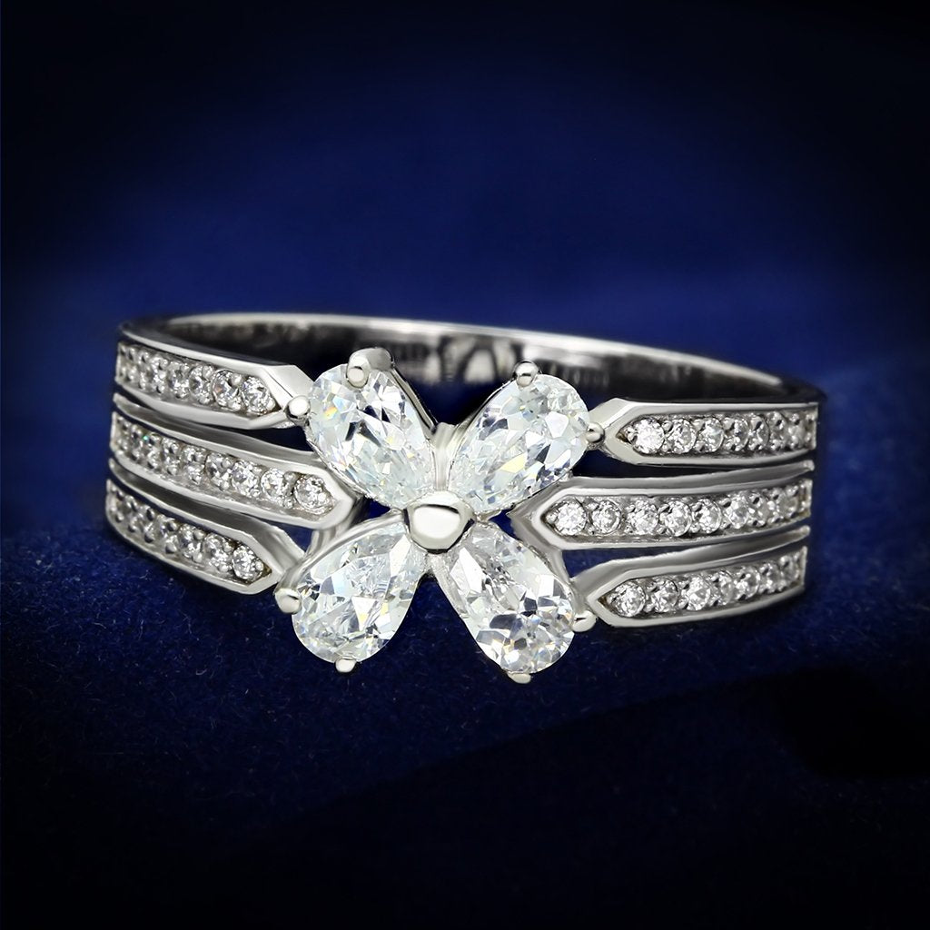 TS092 - Rhodium 925 Sterling Silver Ring with AAA Grade CZ  in Clear-0