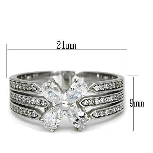 TS092 - Rhodium 925 Sterling Silver Ring with AAA Grade CZ  in Clear-1