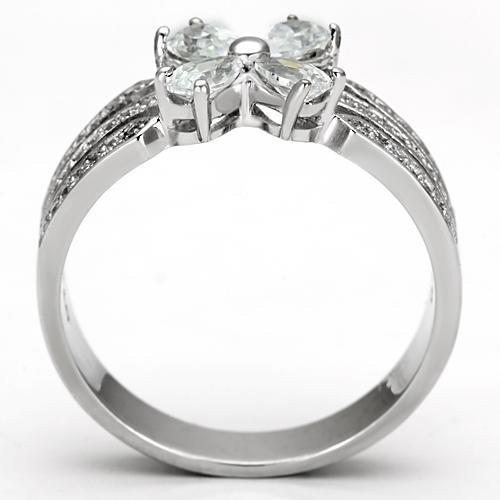 TS092 - Rhodium 925 Sterling Silver Ring with AAA Grade CZ  in Clear-2