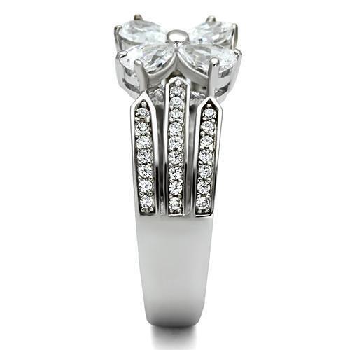TS092 - Rhodium 925 Sterling Silver Ring with AAA Grade CZ  in Clear-3