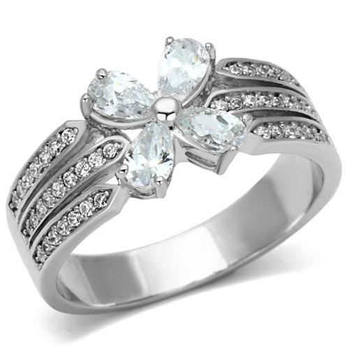 TS092 - Rhodium 925 Sterling Silver Ring with AAA Grade CZ  in Clear-4