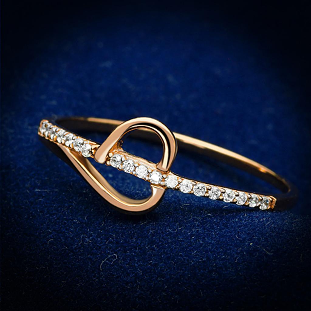 TS095 - Rose Gold 925 Sterling Silver Ring with AAA Grade CZ  in Clear-0