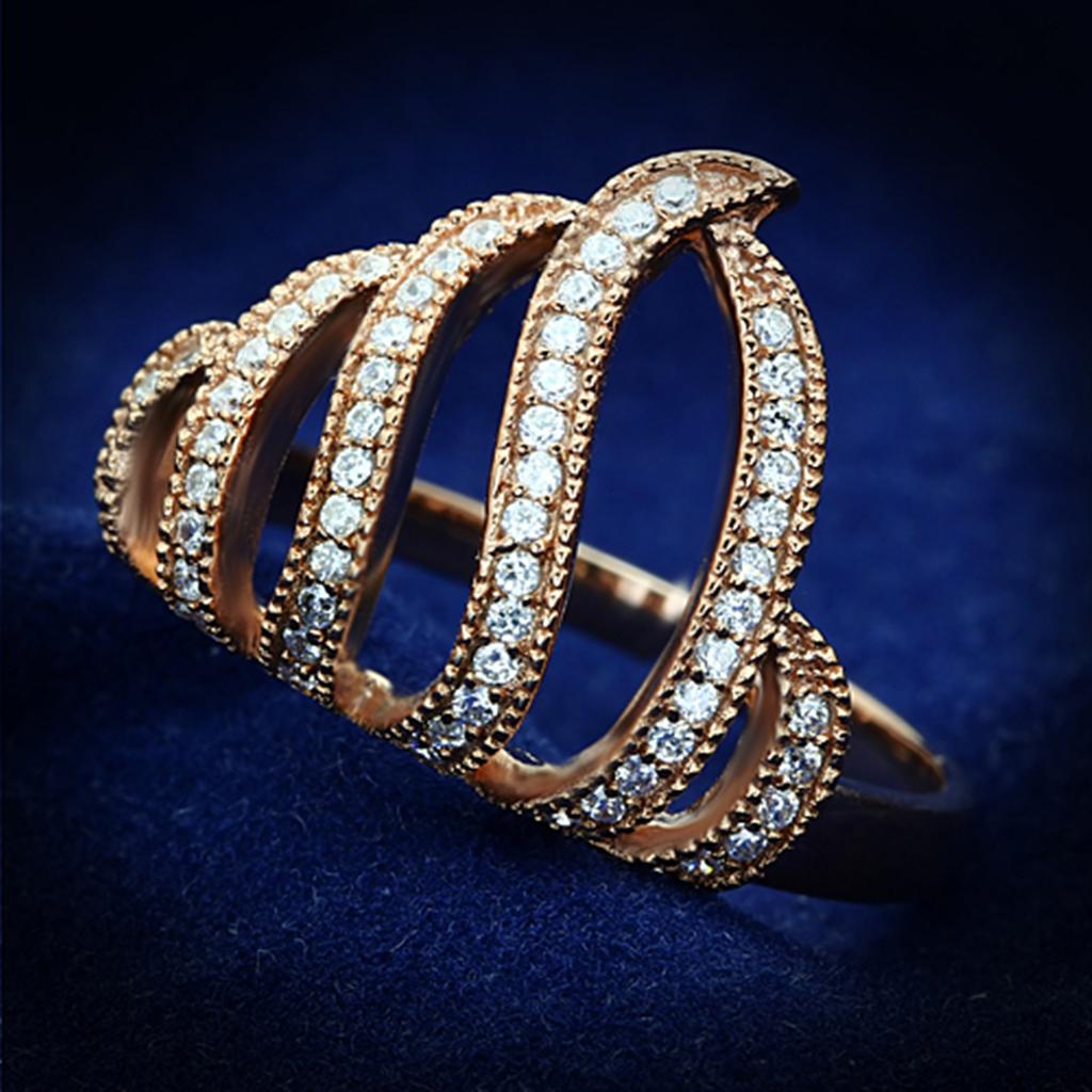 TS096 - Rose Gold 925 Sterling Silver Ring with AAA Grade CZ  in Clear-0