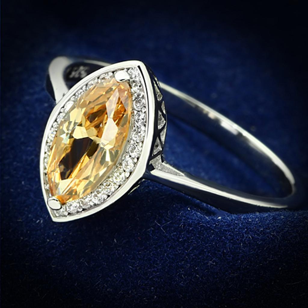 TS098 - Rhodium 925 Sterling Silver Ring with AAA Grade CZ  in Champagne-0