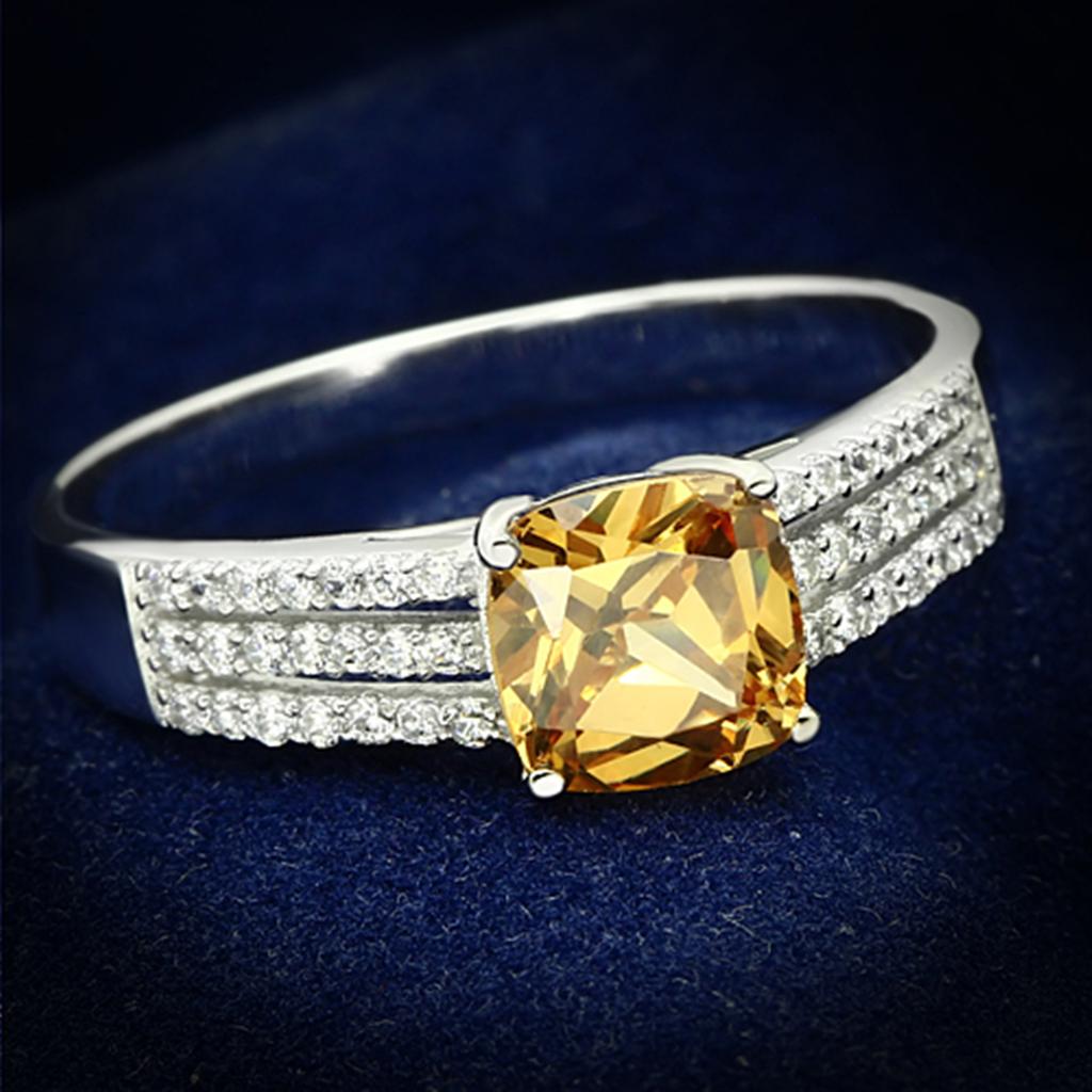 TS099 - Rhodium 925 Sterling Silver Ring with AAA Grade CZ  in Champagne-0