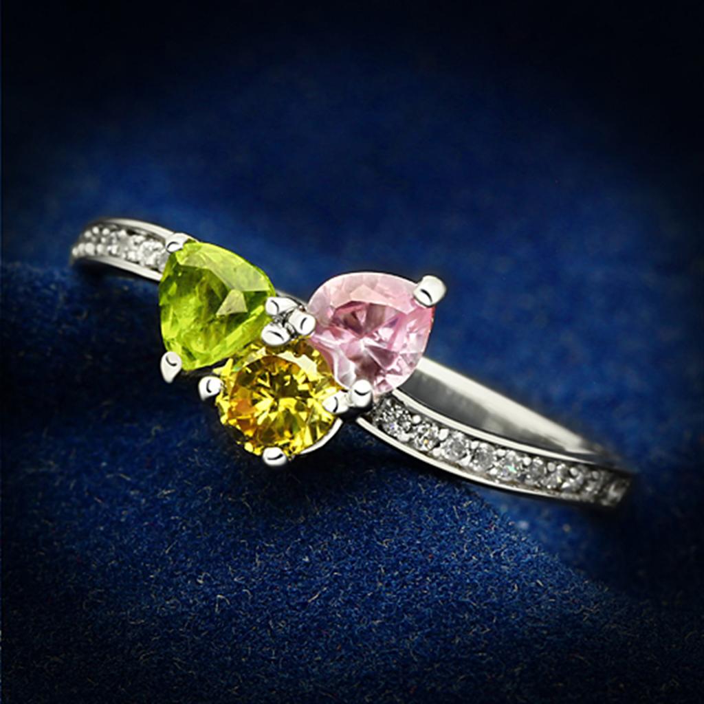 TS103 - Rhodium 925 Sterling Silver Ring with AAA Grade CZ  in Multi Color-0