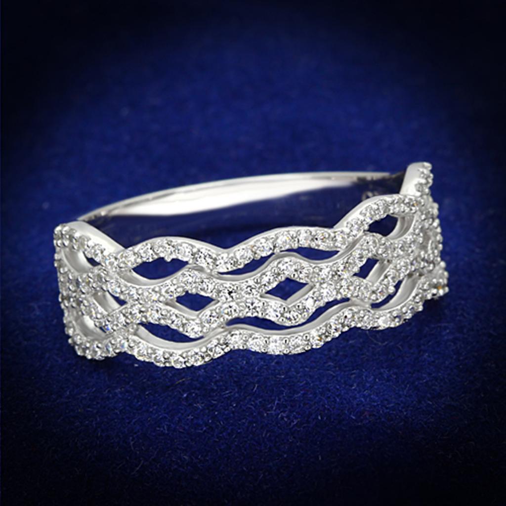 TS106 - Rhodium 925 Sterling Silver Ring with AAA Grade CZ  in Clear-0