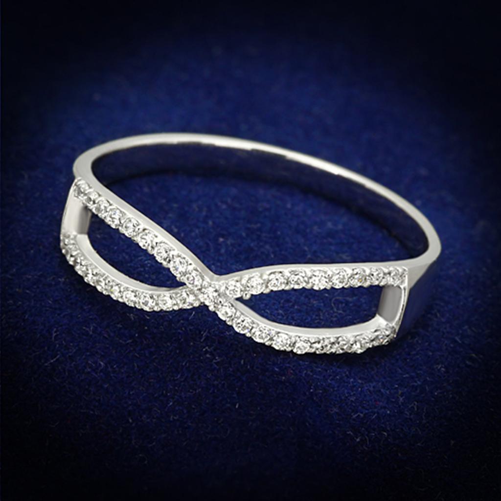 TS107 - Rhodium 925 Sterling Silver Ring with AAA Grade CZ  in Clear-0