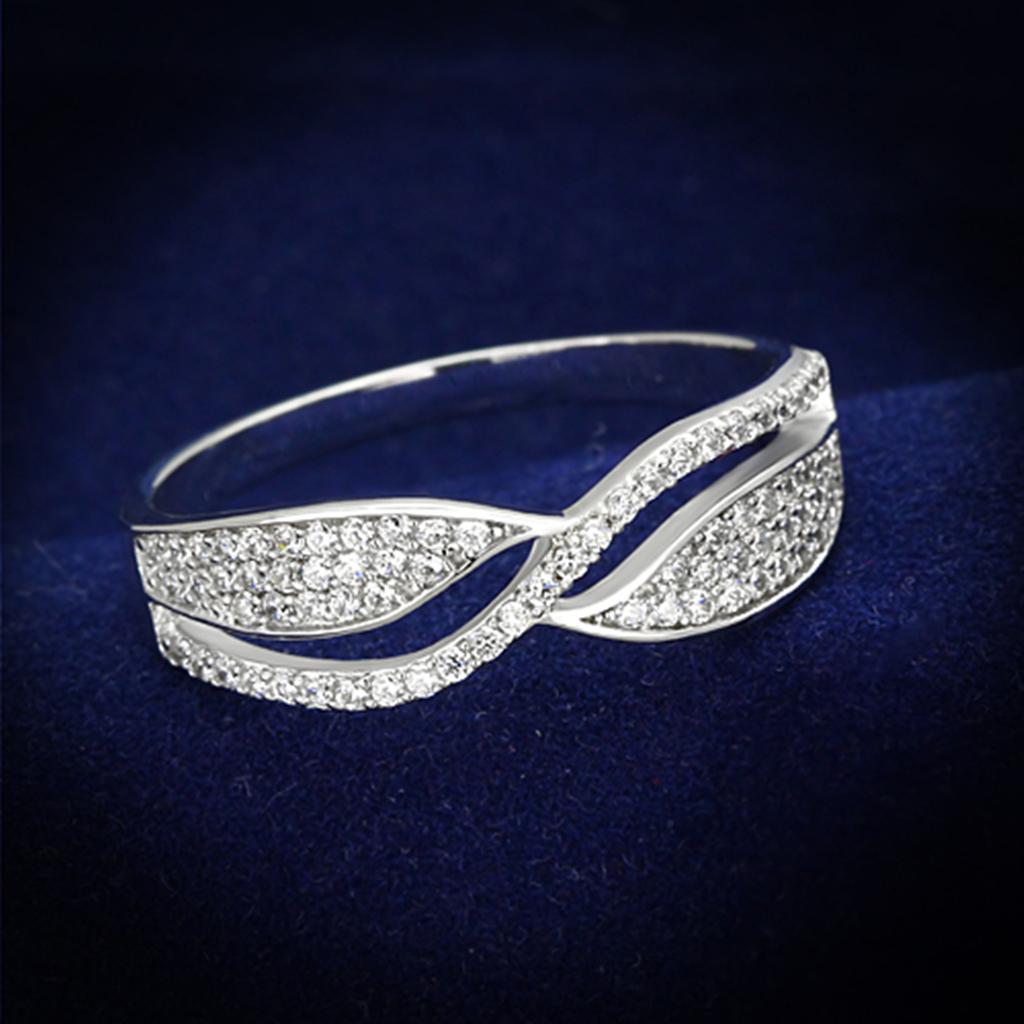 TS108 - Rhodium 925 Sterling Silver Ring with AAA Grade CZ  in Clear-0