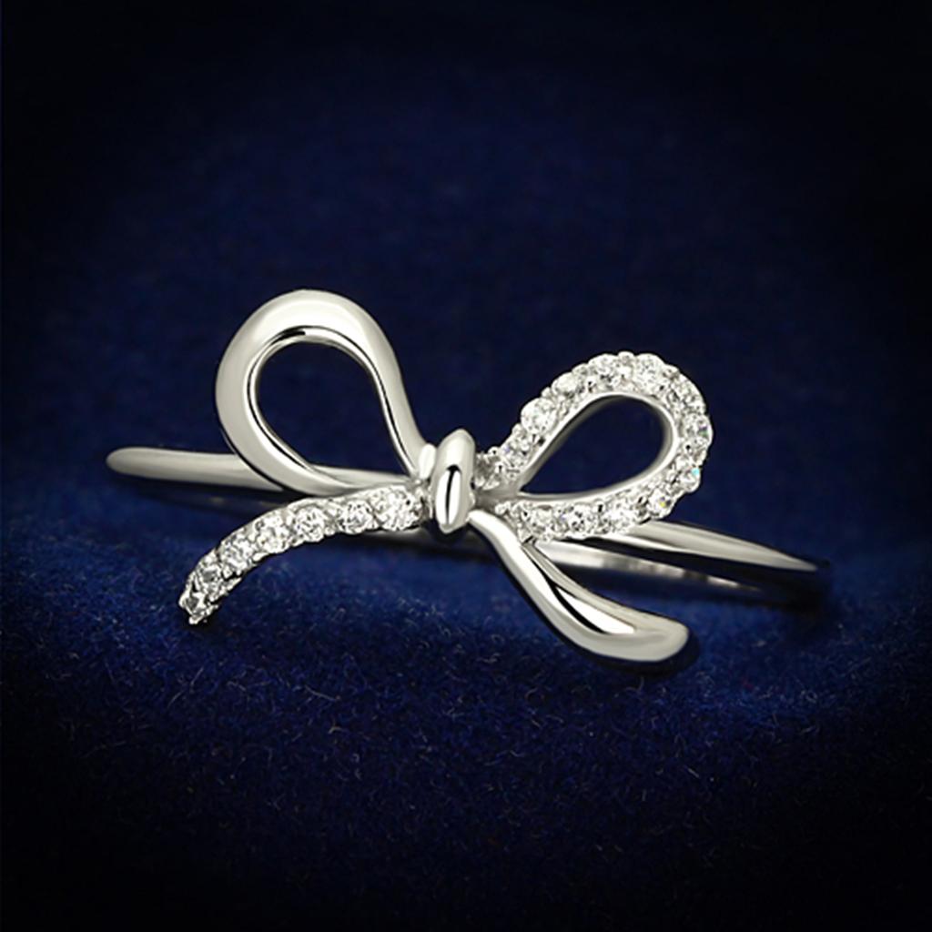 TS109 - Rhodium 925 Sterling Silver Ring with AAA Grade CZ  in Clear-0