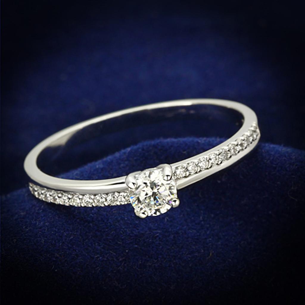 TS112 - Rhodium 925 Sterling Silver Ring with AAA Grade CZ  in Clear-0