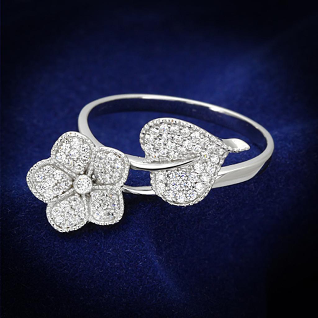 TS114 - Rhodium 925 Sterling Silver Ring with AAA Grade CZ  in Clear-0
