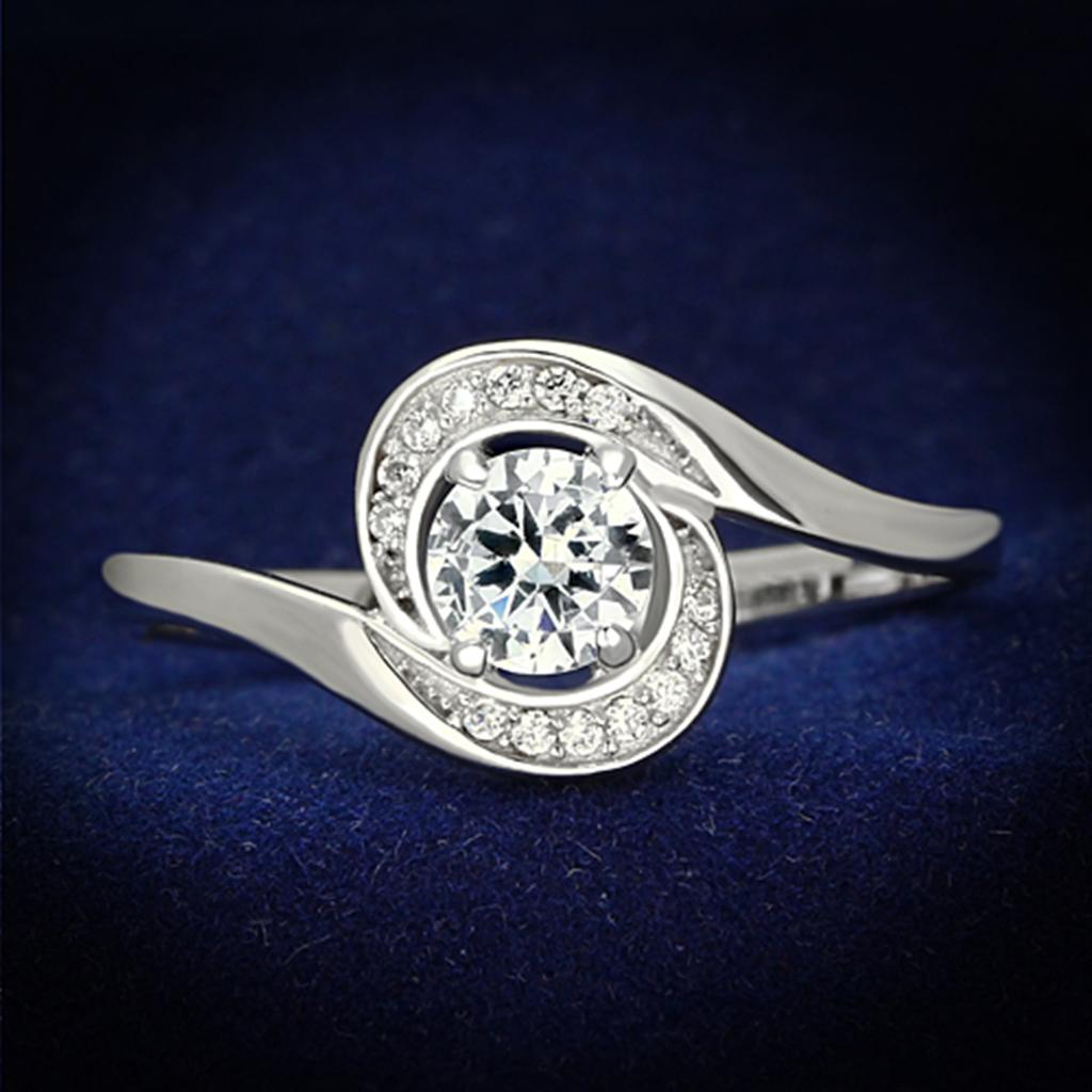 TS116 - Rhodium 925 Sterling Silver Ring with AAA Grade CZ  in Clear-0