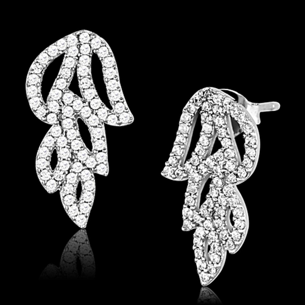 TS117 - Rhodium 925 Sterling Silver Earrings with AAA Grade CZ  in Clear-0