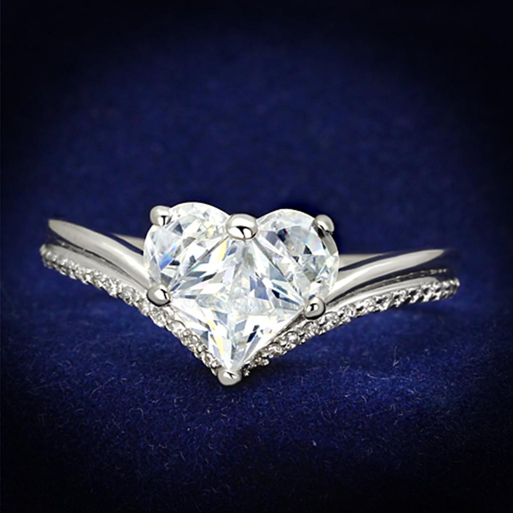 TS118 - Rhodium 925 Sterling Silver Ring with AAA Grade CZ  in Clear-0